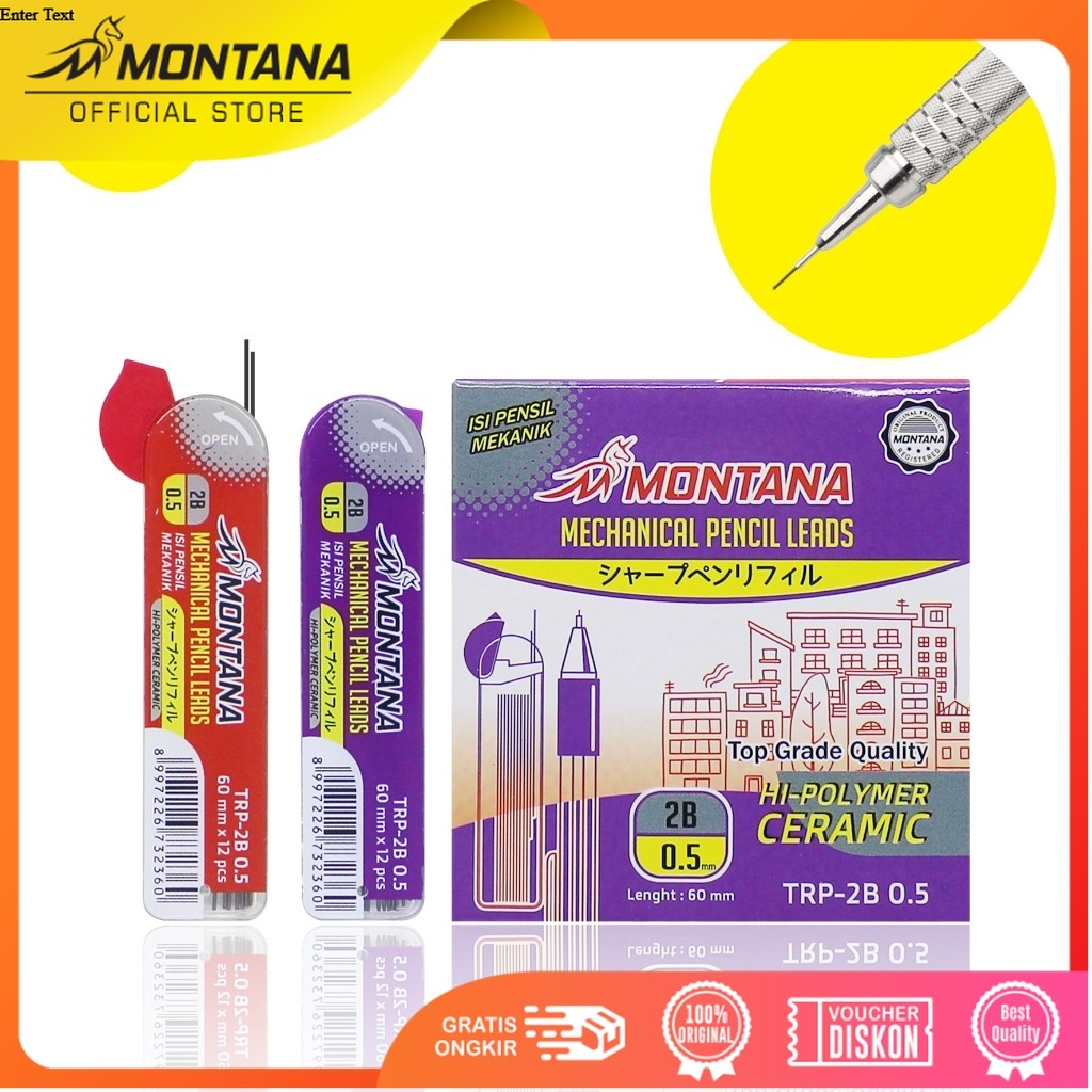 MONTANA Refill Isi Pensil Mekanik 0.5mm 12 Pcs Mechanical Pencil Leads Alat Tulis TRP-2B/0.5mm