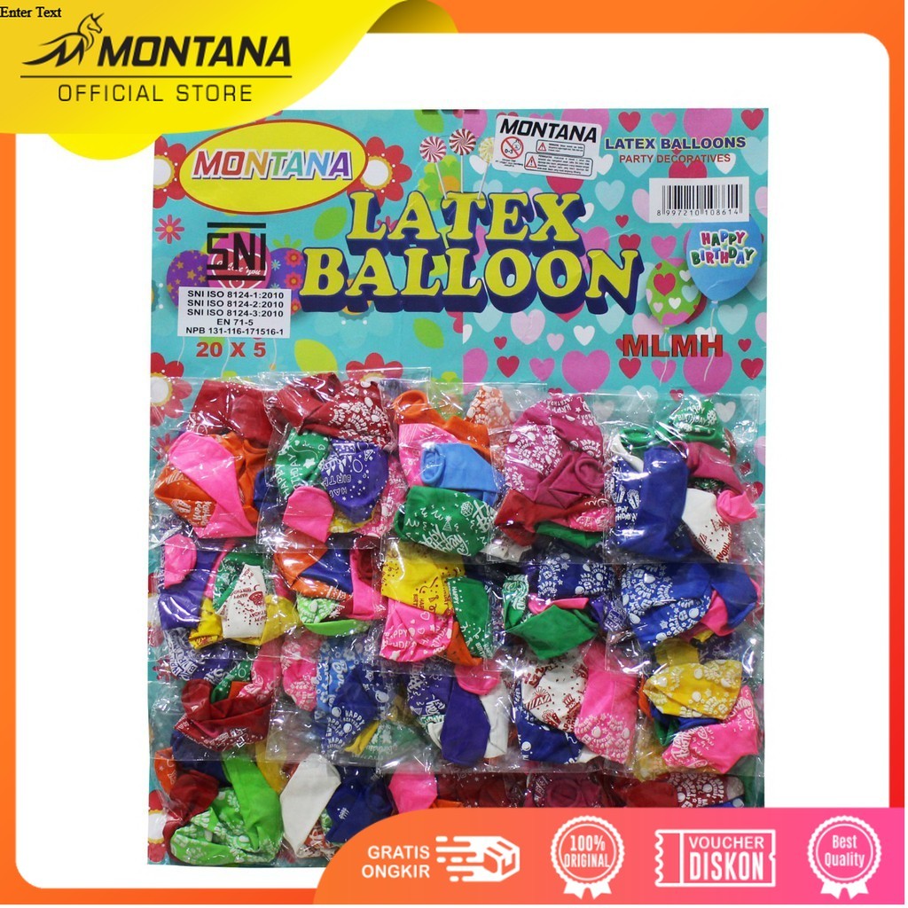 MONTANA Balon Latex Motif Happy Birthday 100 Pcs Balloons Ulang Tahun Warna-Warni MLMS/CARD