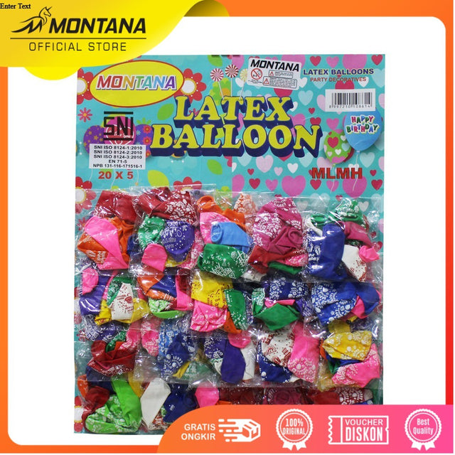 MONTANA Balon Latex Motif Happy Birthday 100 Pcs Balloons Ulang Tahun Warna-Warni MLMS/CARD