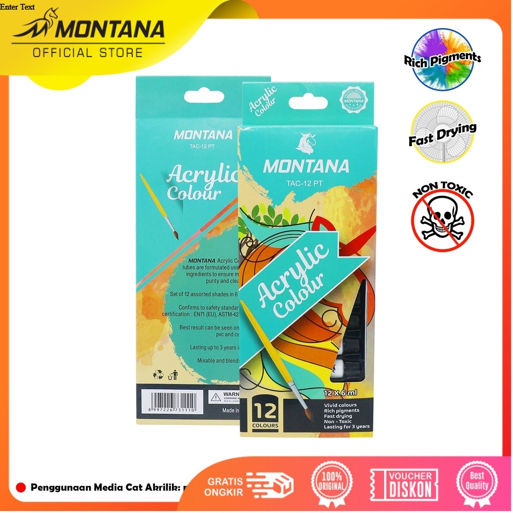 MONTANA Acrylic Colour Cat Akrilik 12 Warna x 6ml Rich Pigments Fast Drying TAC
