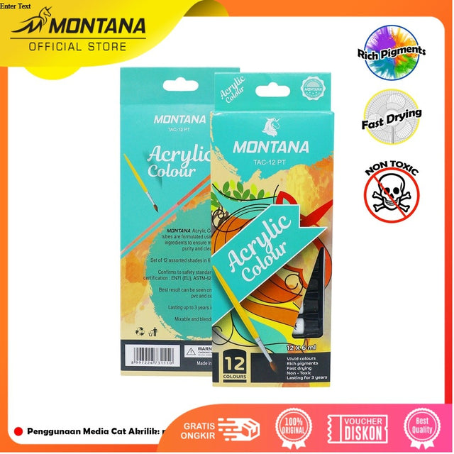 MONTANA Acrylic Colour Cat Akrilik 12 Warna x 6ml Rich Pigments Fast Drying TAC