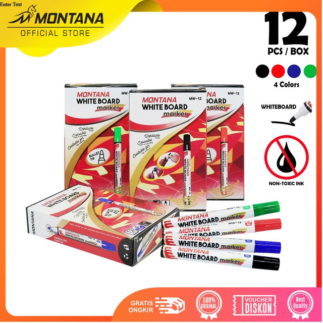 MONTANA Spidol Papan Tulis 12 Pcs Whiteboard Marker Round Tip MW-12/Lusin