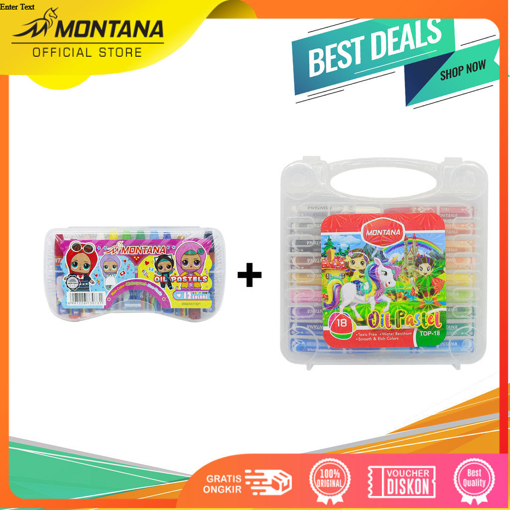 MONTANA Bundling 1 Set Crayon 12 Warna Top-12 + 1Set Crayon 18 Warna Top-18 Oil Pastels Krayon