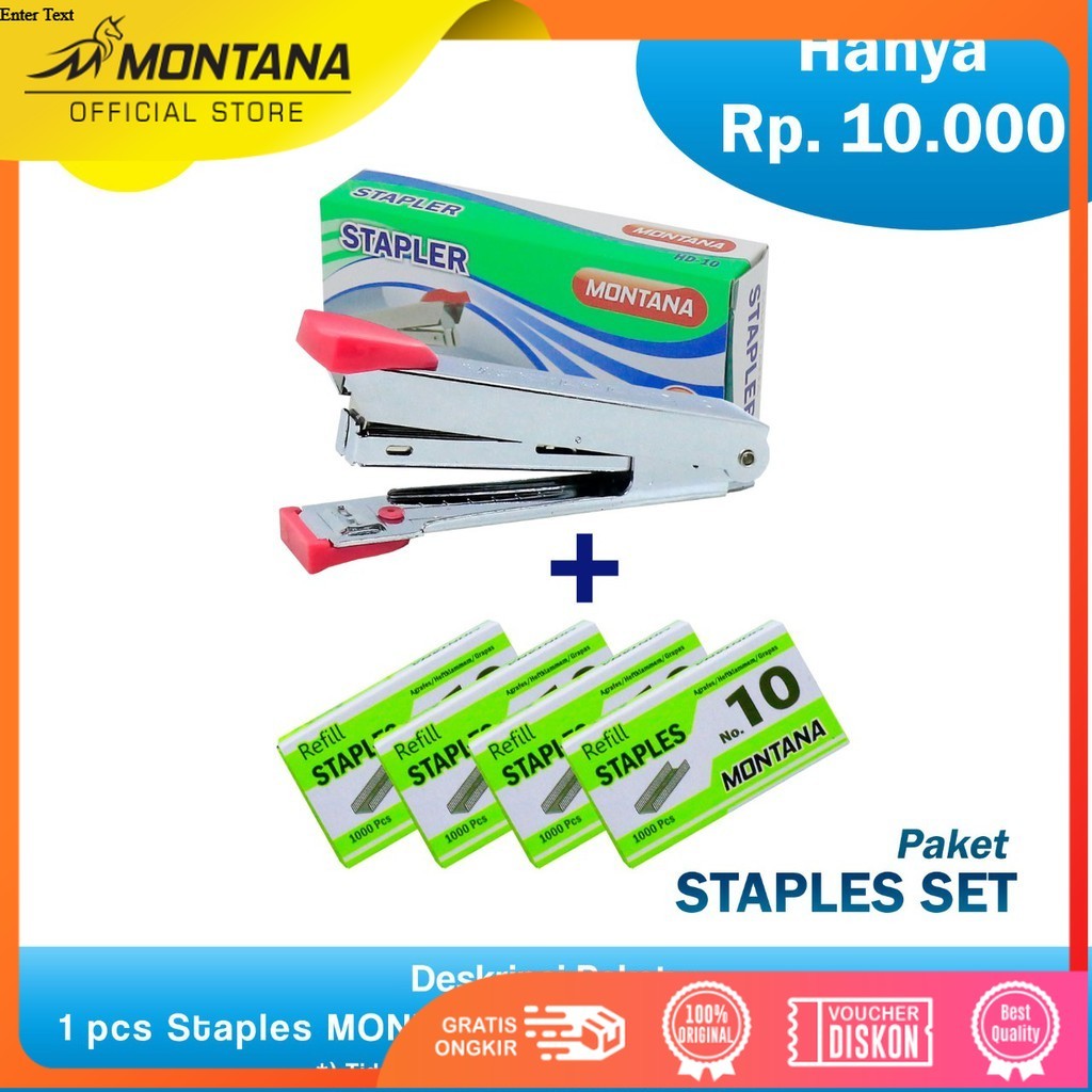 MONTANA Staples Set 1Pcs Stapler Jepretan Steples HD-10 + 4pcs Isi Stapler RS-10