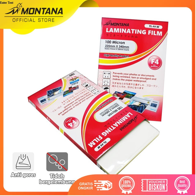 MONTANA Plastik Laminasi F4 100 Sheets Laminating Film High Quality TL-F4W