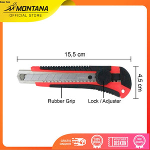 MONTANA Cutter Pisau Pemotong 15.5 x 4.5 cm Blade Knife Rubber Grip Serbaguna CTL-500 Orange