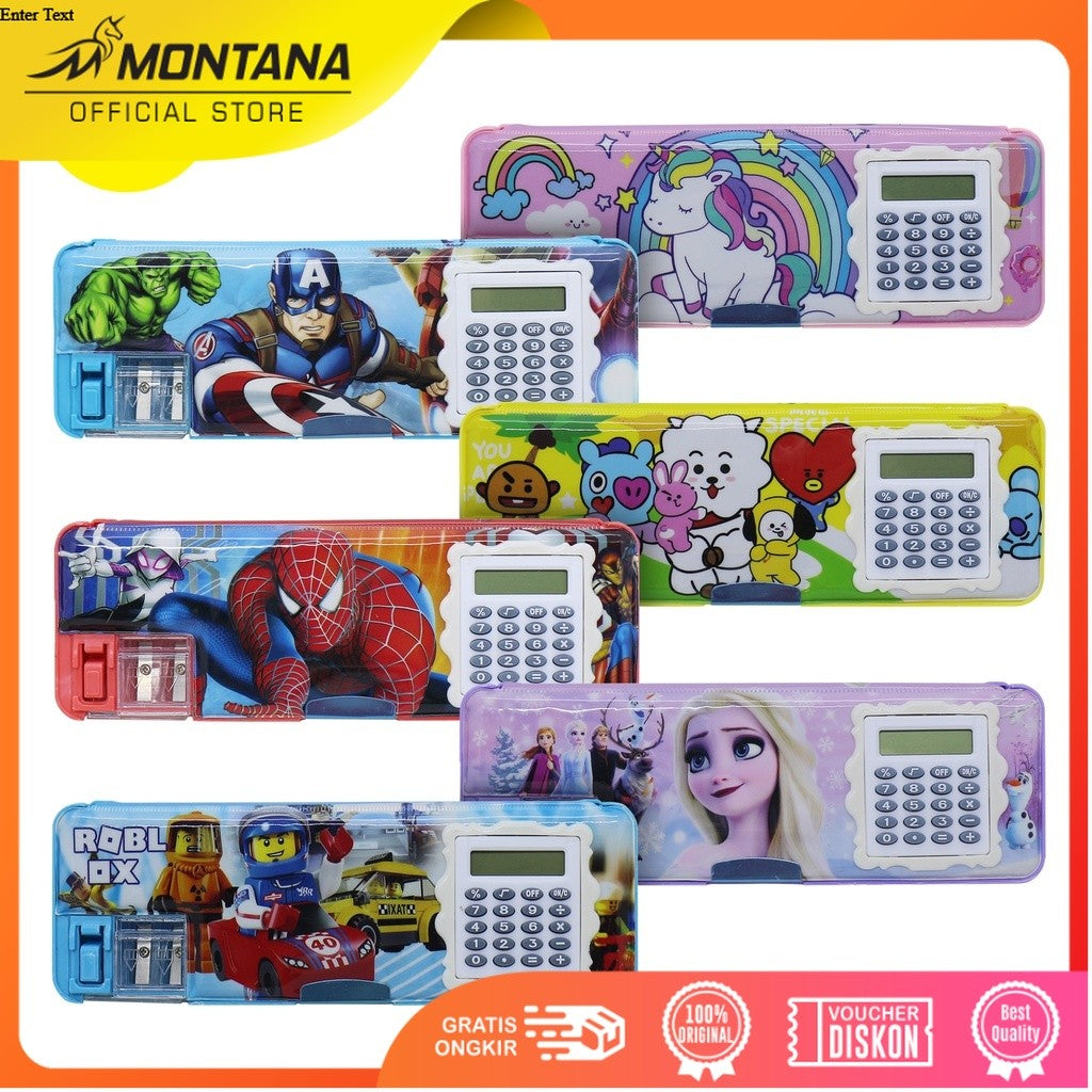 MONTANA Kotak Pensil Kalkulator 20x8 Cm Pencil Case Calculator Study Set Tempat Alat Tulis 102-1