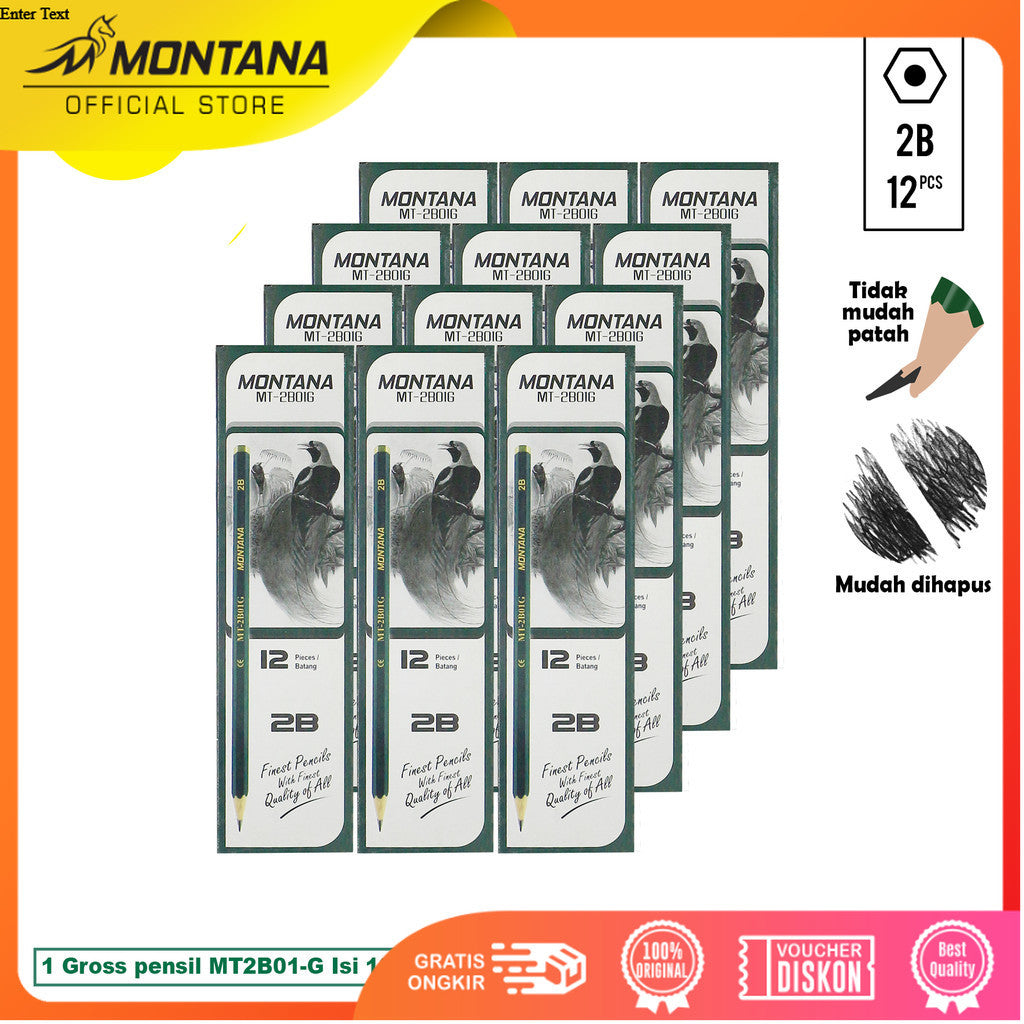 MONTANA Pensil 2B Lulus Uji Komputer 1 Gross Pencil Alat Tulis Sekolah dan Kantor MT2B01-G