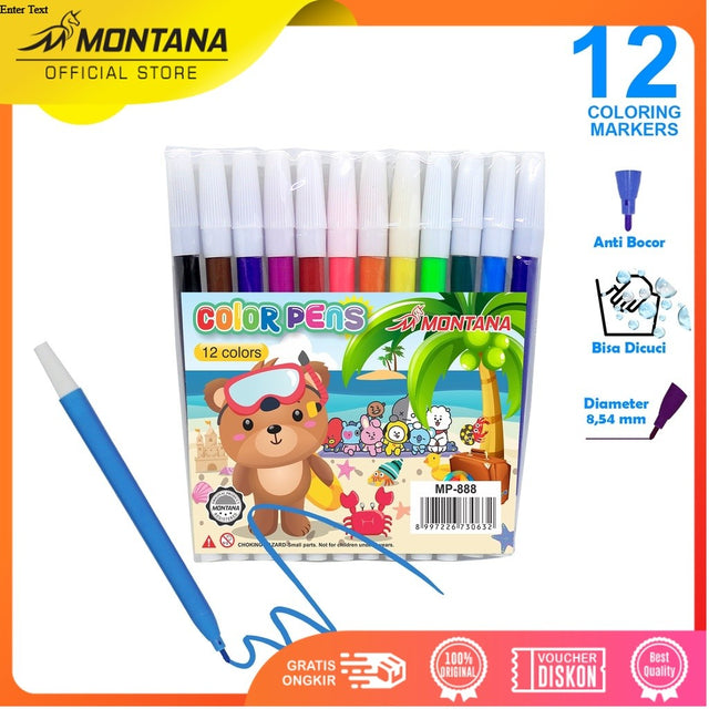 MONTANA Color Pens Spidol 12 Warna Drawing Marker Anti Bocor MP-888