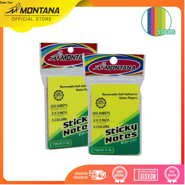MONTANA Sticky Note Kertas Memo Tempel 100 Sheet Notes Papers Mix Warna TSN51X76