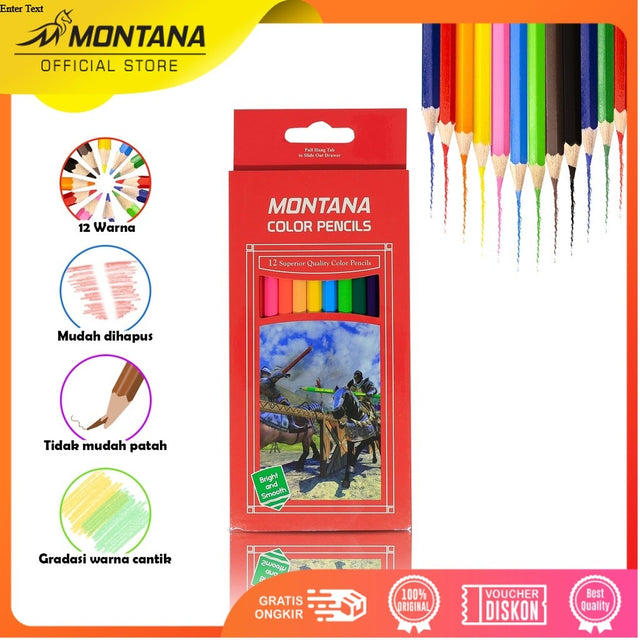 MONTANA Pensil Warna Superior Quality 12 Colored Pencils Bright and Smooth TH-700