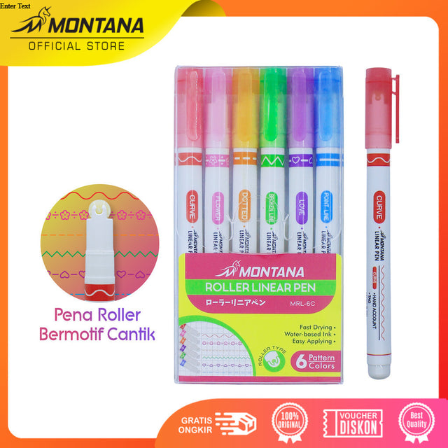 MONTANA Roller Linear Pen Set 6Pcs Line Shapes Colorful Drawing MRL-6C