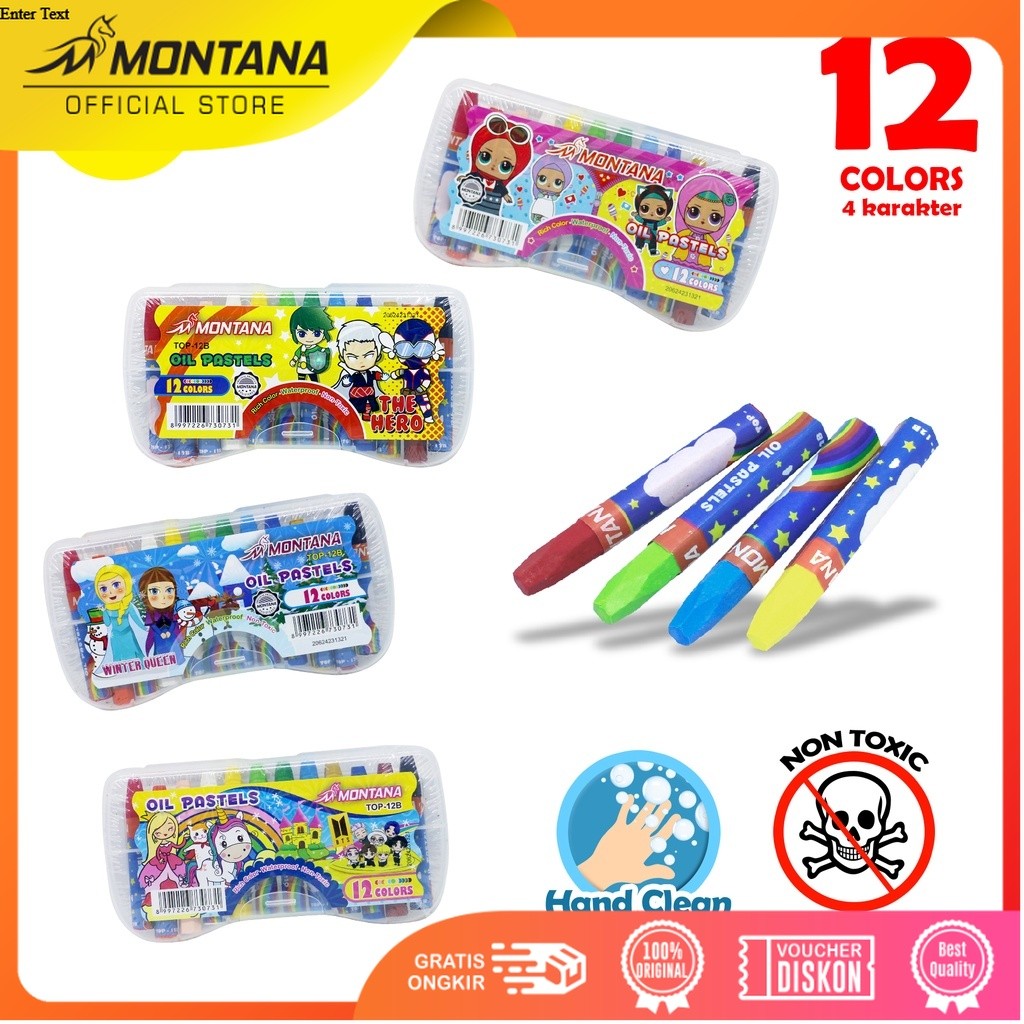MONTANA Oil Pastel Krayon Minyak 12 Warna Waterproof Alat Mewarnai TOP-12