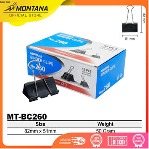 MONTANA Binder Clip Penjepit Kertas 82x51 mm 12 Pcs Paperclip Klip Serbaguna MT-BC260
