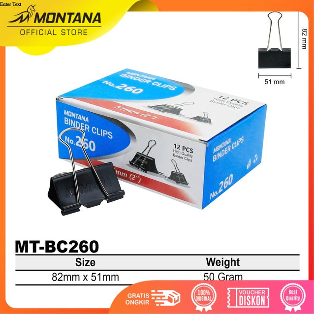 MONTANA Binder Clip Penjepit Kertas 82x51 mm 12 Pcs Paperclip Klip Serbaguna MT-BC260