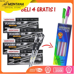 MONTANA Bundling Tough Gel Puplen 4 Lusin Gratis 1 Lusin Ballpoint Pen 0.7mm Fine tip Alat Tulis