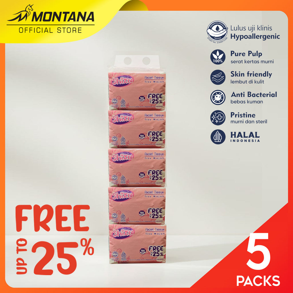 MONTANA Tissue Shizu Facial soft 400 Helai Free Up To 25% Tissue Wajah Shizu 100% Pure Pulp & Anti Bacterial BundlePack