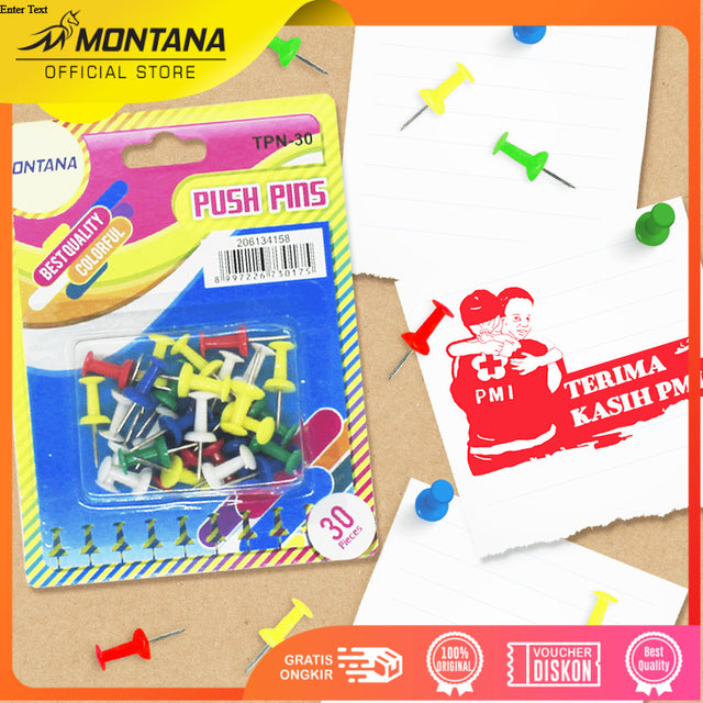 MONTANA Push Pin Jarum Tekan 30 Pcs Best Quality Colorful Paku Pin Multiwarna TPN-30
