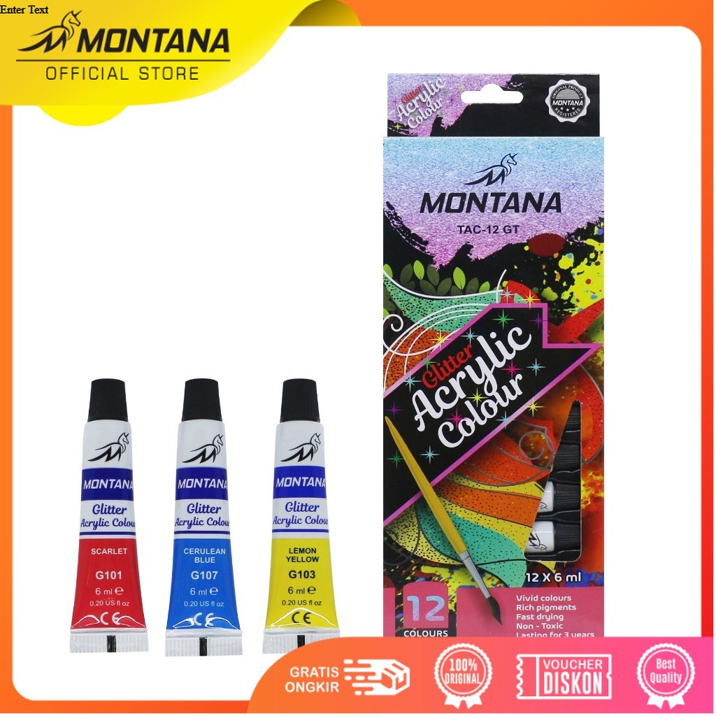 MONTANA Acrylic Colour Cat Akrilik 12 Warna Rich Pigments & Fast Drying TAC-12PT