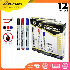 MONTANA Spidol Permanen Round Tip 12 Pcs Quick Dry Permanent Marker MP-12/Lusin Hitam