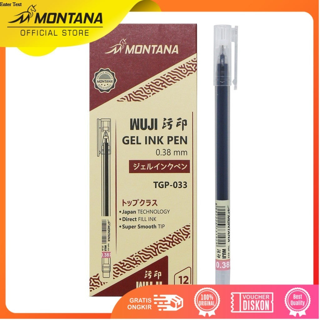 MONTANA Pulpen Gel 0.38mm Ballpoint Pen Ink Pena Alat Tulis TGP-033 Hitam