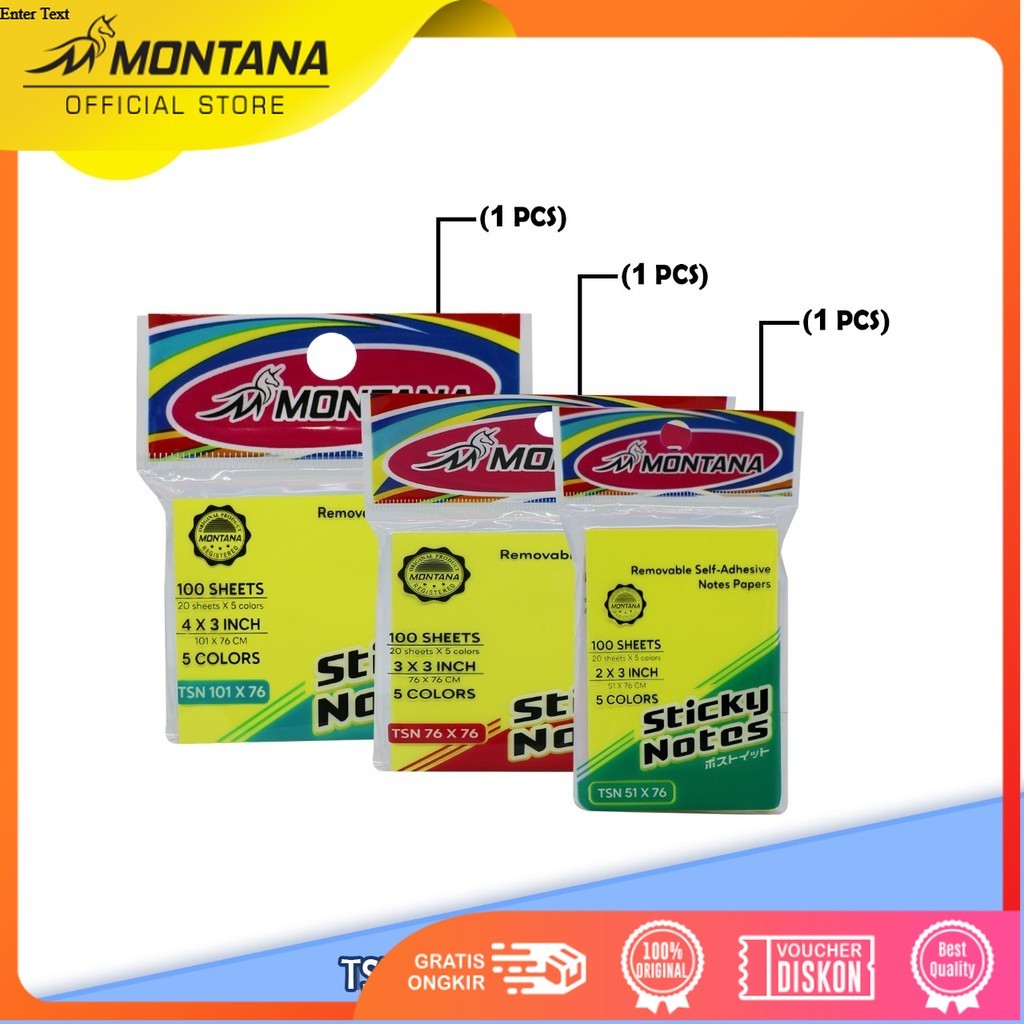 MONTANA Bundling Sticky Note Kertas Memo Tempel 3 Size Notes Papers Mix Warna