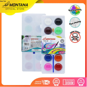 MONTANA Water Color Cakes Cat Air 12 Warna Water Soluble Pointbrush Included TWC-12