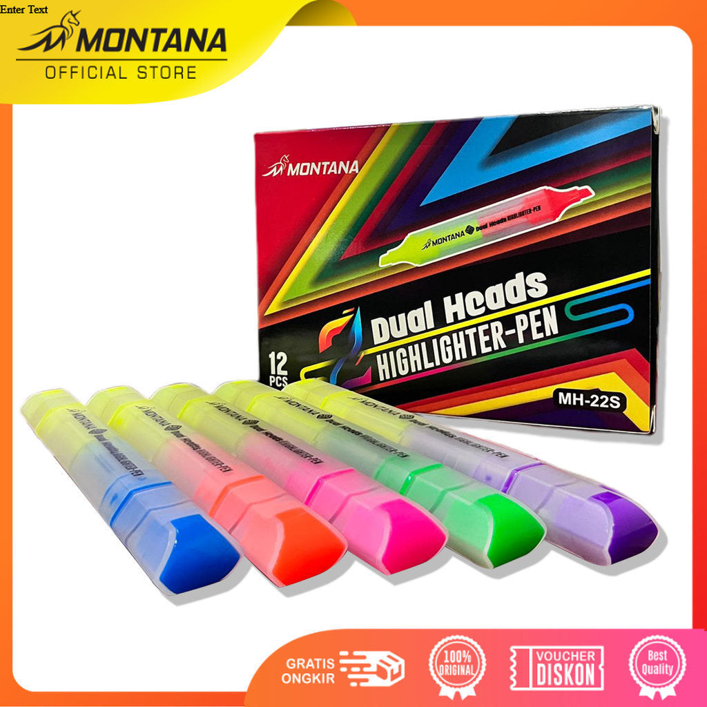 MONTANA Dual Heads Highlighter-pen Double Color Penanda Berwarna MH-22S Box Isi 12Pcs