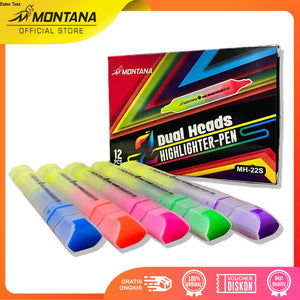 MONTANA Dual Heads Highlighter-pen Double Color Penanda Berwarna MH-22S Box Isi 12Pcs