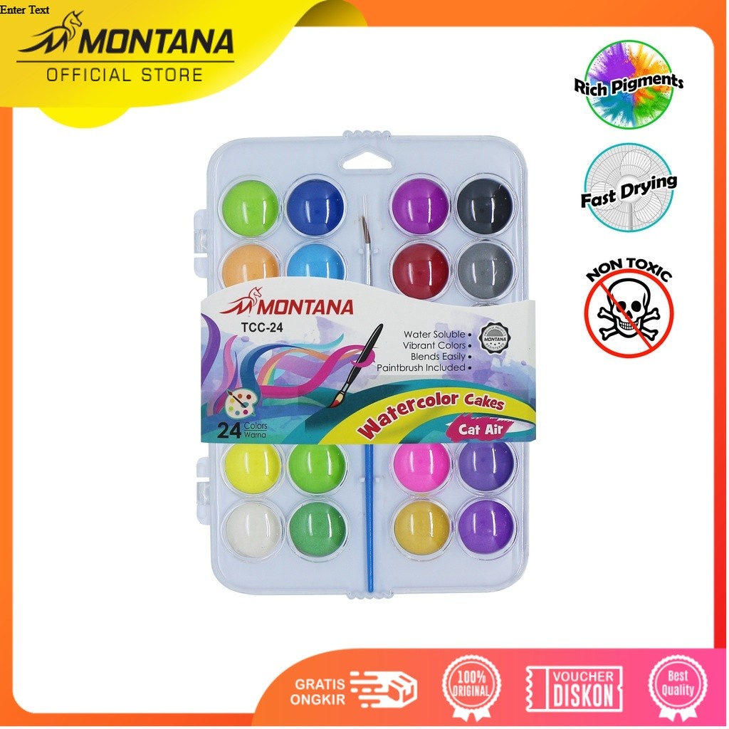 MONTANA Water Color Cat Air 24 Warna Include High Synthetic Paint Brush TWC-24