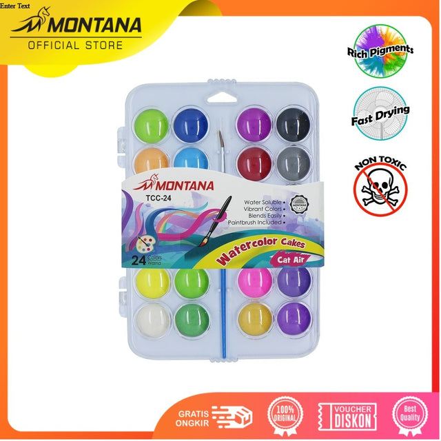 MONTANA Water Color Cat Air 24 Warna Include High Synthetic Paint Brush TWC-24