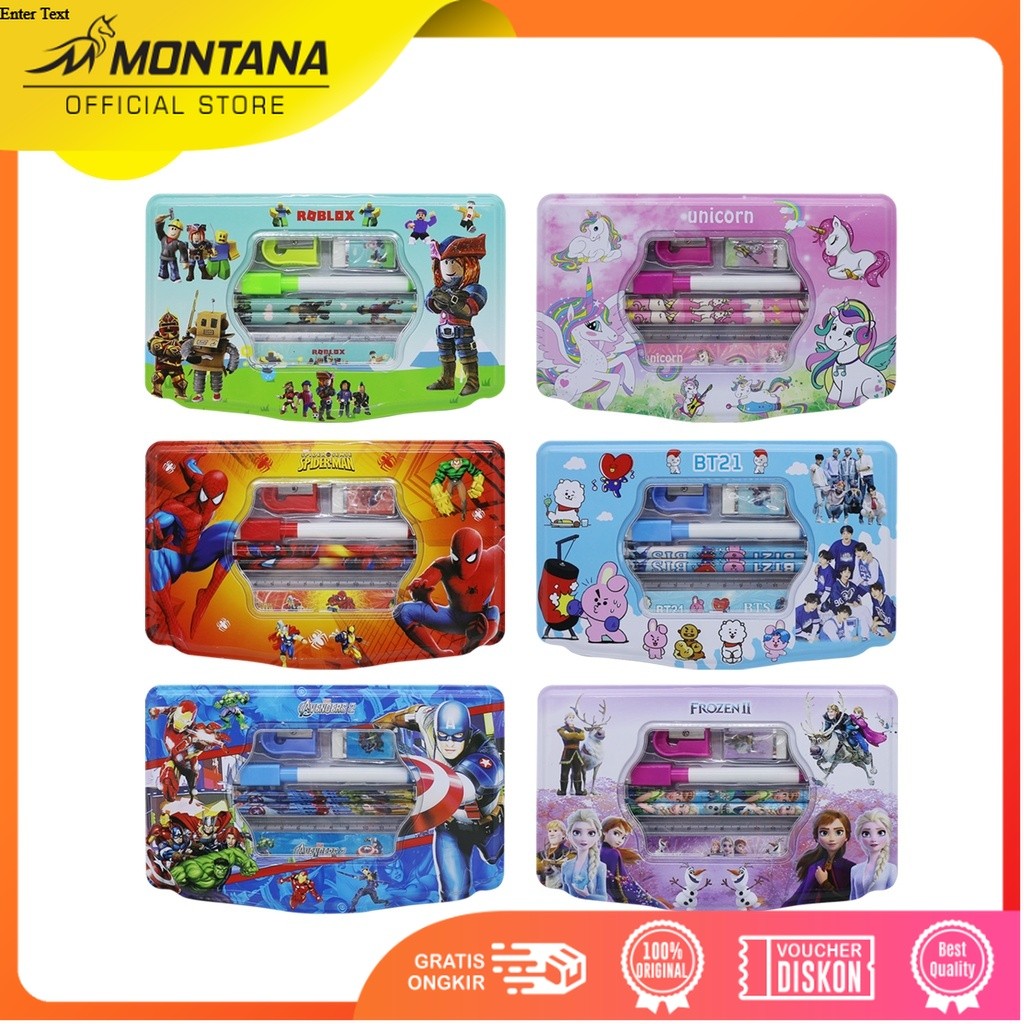 MONTANA Kotak Pensil Pencil Case Study Set Tempat Alat Tulis PC-2218