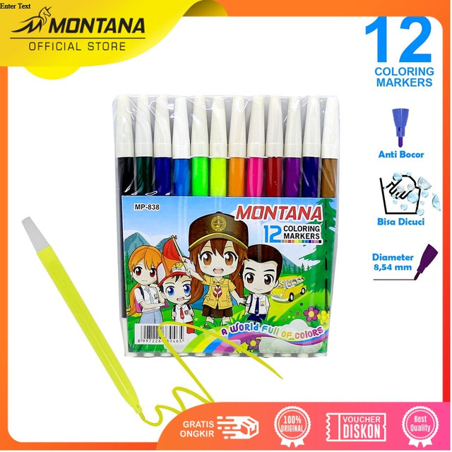 MONTANA Spidol Warna 12 Coloring Markers Drawing Marker Full Of Colors MP-838