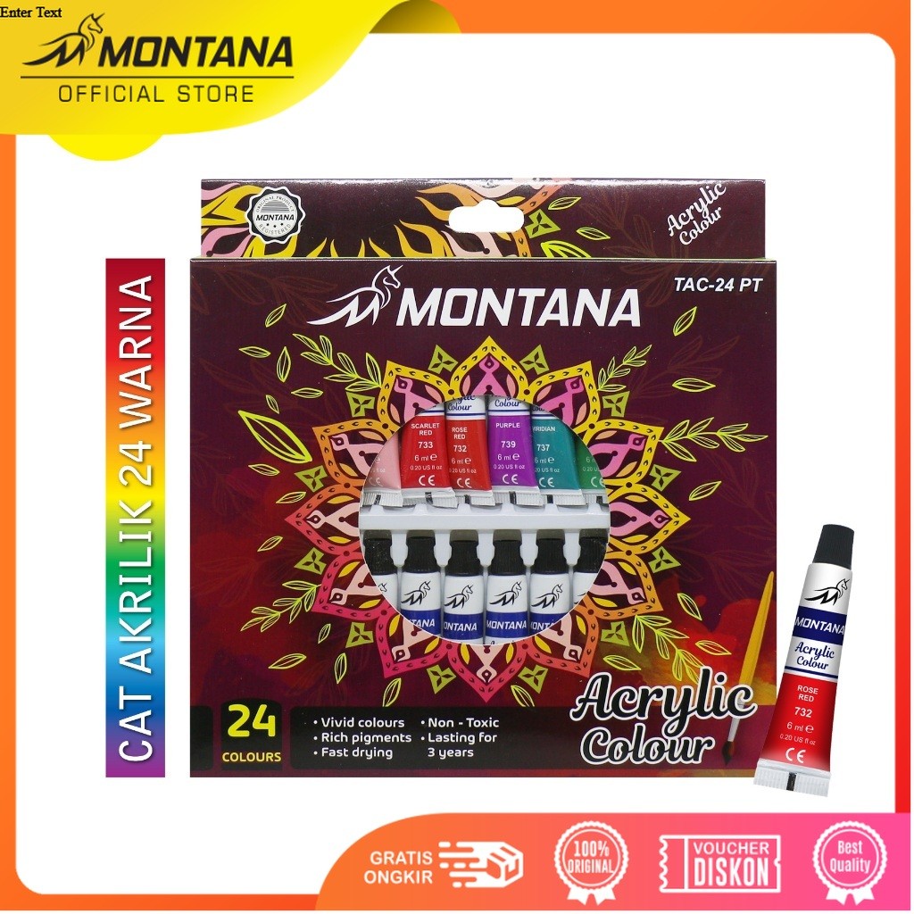 MONTANA Acrylic Colour Cat Akrilik 24 Warna Rich Pigments & Fast Drying TAC-24PT