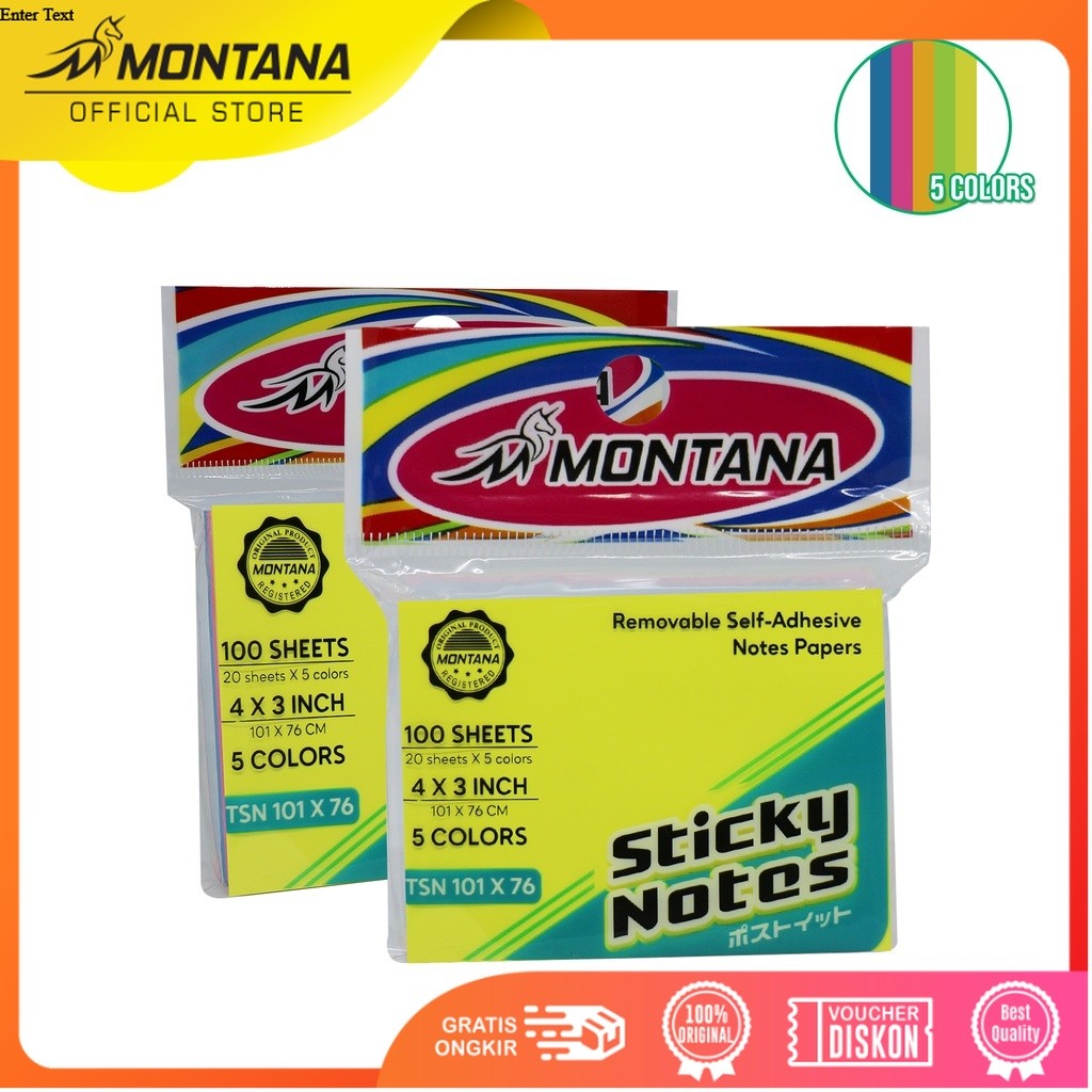 MONTANA Sticky Note Kertas Memo Tempel 100 Sheet Notes Papers Mix Warna TSNX76