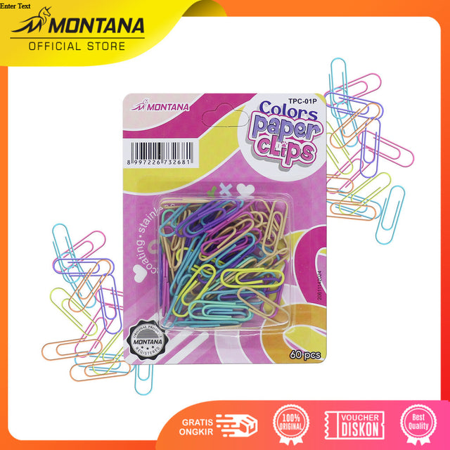 MONTANA Colors Paper Clip Penjepit Kertas 60 Pcs Klip Warna Warni TPC-01P Pastel Retail