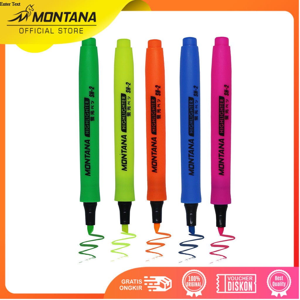 MONTANA Paket Highlighter Spidol Warna 5 Pcs Water Based Pendanda Berwarna