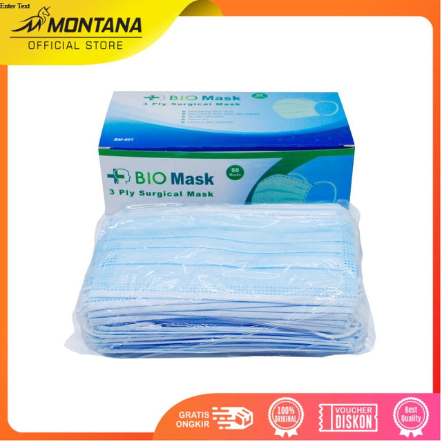 MONTANA X Biomask Masker Sensi Medis 3Ply 1 Box 50 Pcs Face Mask Earloop Disposable