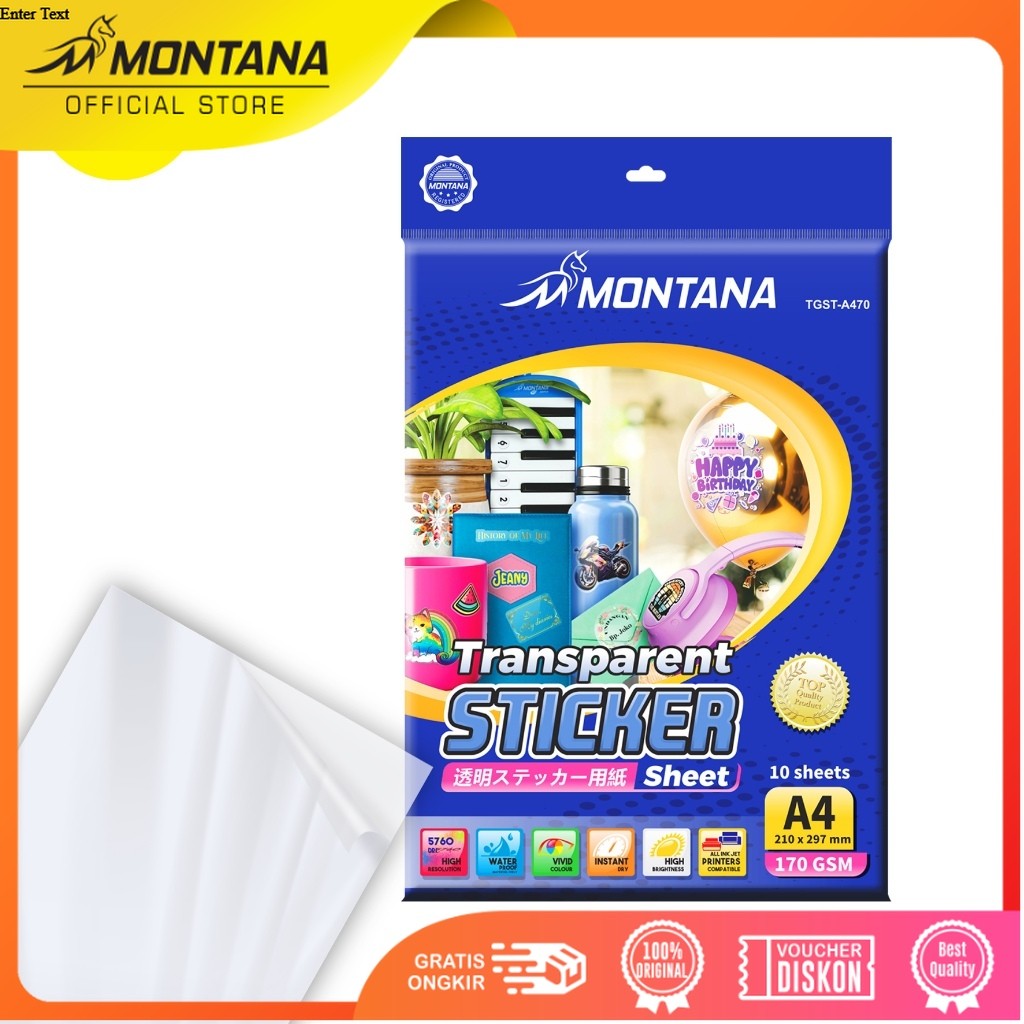 MONTANA Glossy Sticker Transparent A4 20 Sheets 170 GSM Waterproof Kertas Stiker TGS-A470