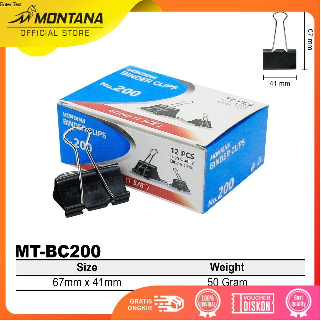 MONTANA Binder Clip Penjepit Kertas 67x41 mm 12 Pcs Paperclip Klip Serbaguna MT-BC200