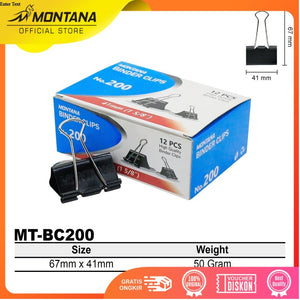 MONTANA Binder Clip Penjepit Kertas 67x41 mm 12 Pcs Paperclip Klip Serbaguna MT-BC200