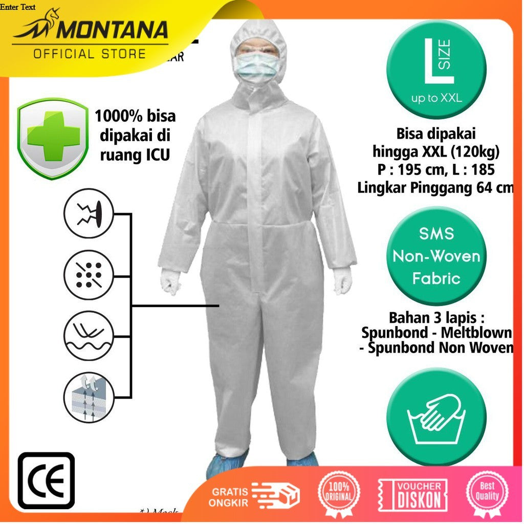 MONTANA Hazmat Suit Baju APD Medis Meltblown All Size Medical Clothing Proctive Wear