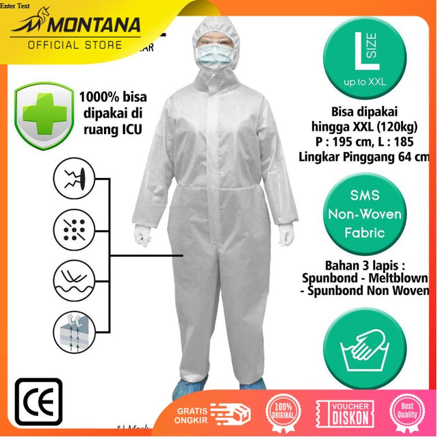 MONTANA Hazmat Suit Baju APD Medis Meltblown All Size Medical Clothing Proctive Wear