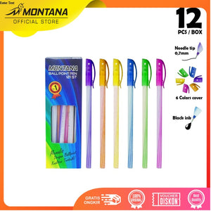 MONTANA Pulpen Pena 0.7 mm 12 Pcs Needle Tip Alat Tulis 121 ST/Lusin