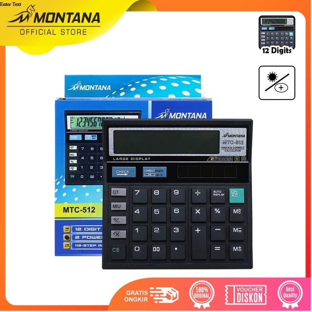 MONTANA Kalkulator Alat Hitung 12 Digit Calculator Large Display 2 Power MTC-512