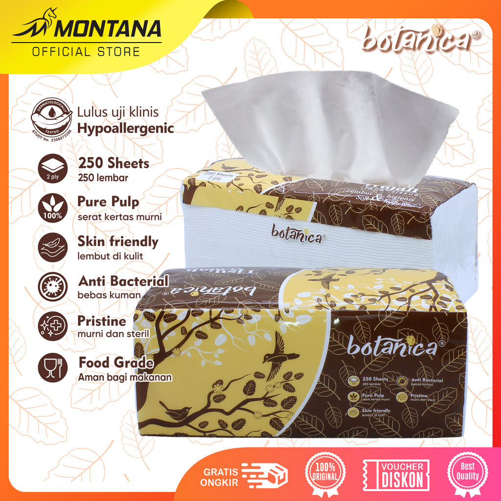 MONTANA X BOTANICA Facial Tissue 250 Sheets 2Ply  Tisu Wajah Halus dan Lembut 100% Virgin Pulp