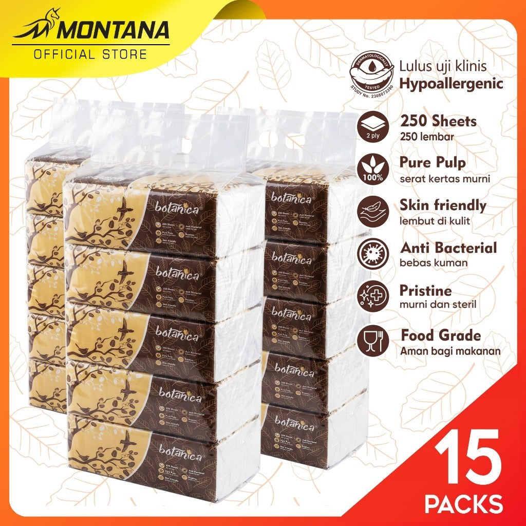 MONTANA X BOTANICA Facial Tissue 250 Sheets 2Ply Tisu Wajah Halus&Lembut 100% Virgin Pulp BundlePack