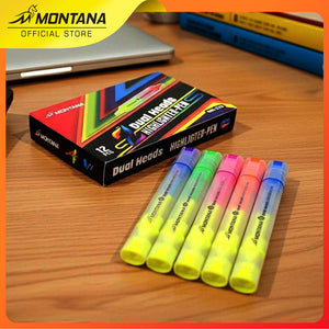 MONTANA Dual Heads Highlighter-pen Double Color Penanda Berwarna MH-22S Box Isi 12Pcs