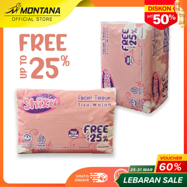 MONTANA Tissue Shizu Facial soft 400 Helai Free Up To 25% Tissue Wajah Shizu 100% Pure Pulp & Anti Bacterial