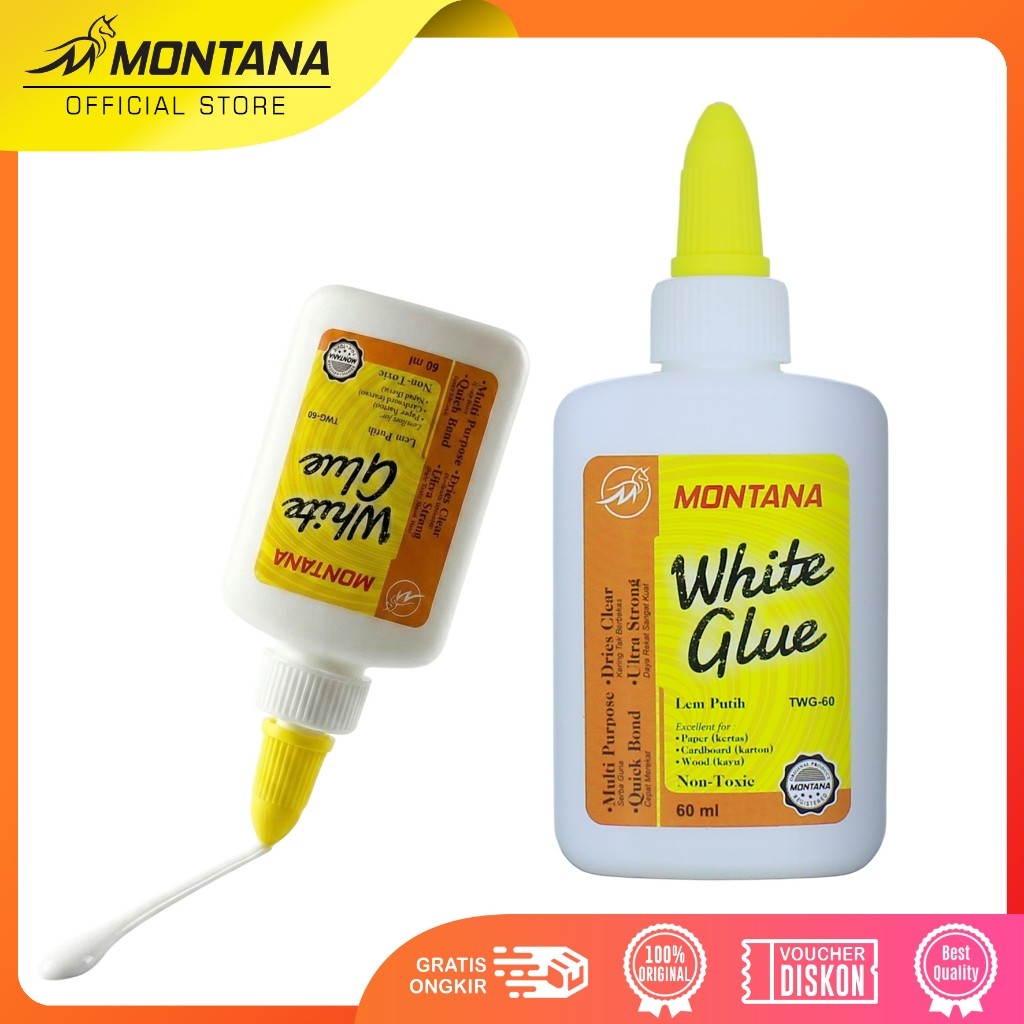 MONTANA White Glue 60ml TWG-60 Lem Cair Putih Non Toxic Retail 1Pcs